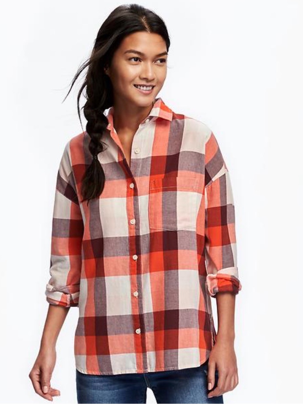 Old navy Orange Plaid Button-Up Shirt